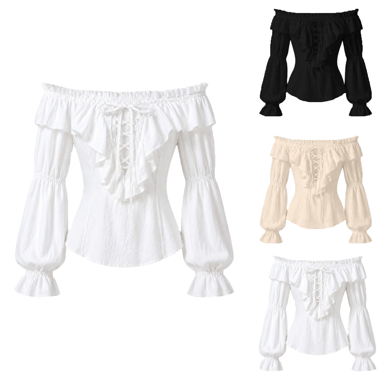 Medieval Gothic Lace Up Pirate Shirt - Vrouwen Piratenblouse Renaissance Gotische Geruite Vetersluiting
