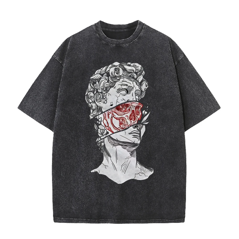 Acid Wash Vintage Graphic T Shirt - 2026 Vintage Gebroken David Standbeeld Rode