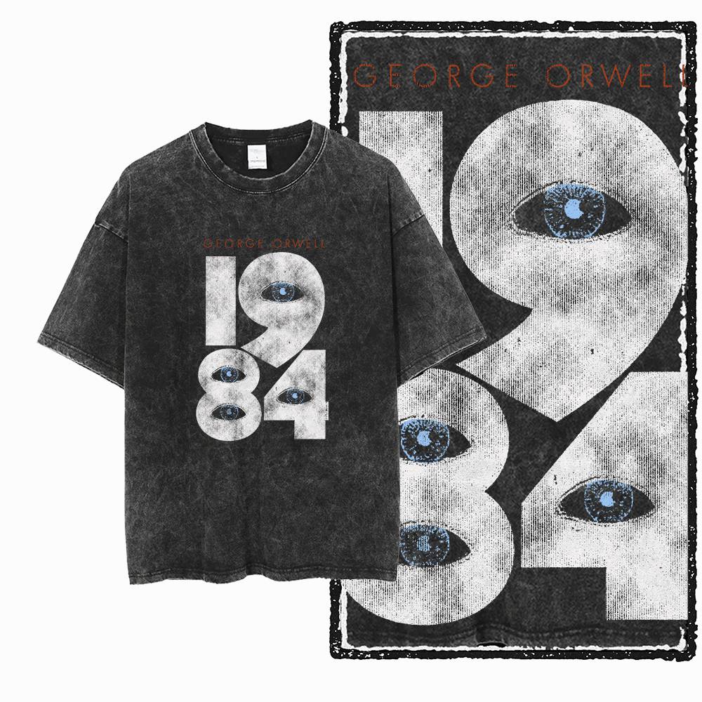 Acid Wash Vintage Graphic T Shirt - G02 Exclusief 100% katoenen groot formaat