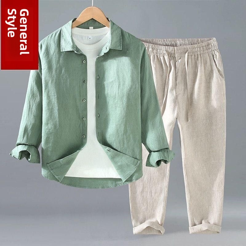 Mens Linen Shirt Long Sleeve - Zomerset van katoen en linnen: overhemd