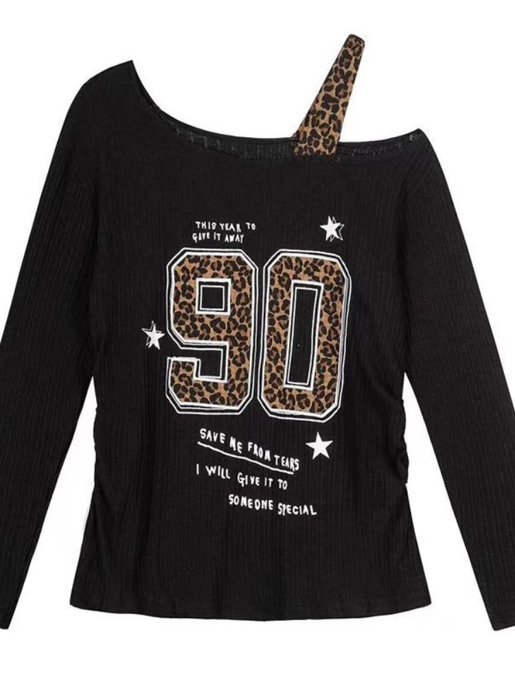 Shirts - Y2K patchwork T-shirt met luipaardprint dames