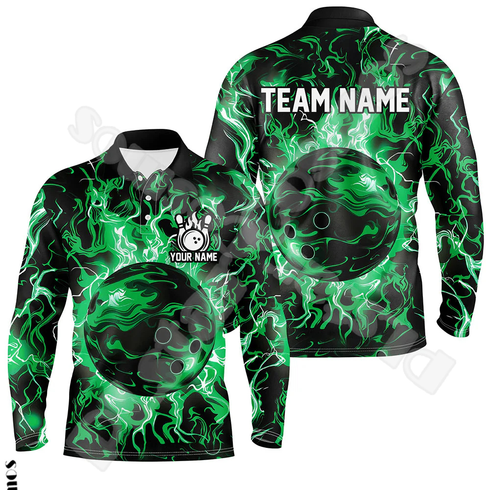 Short Sleeve Bowling Shirt Retro - Aangepaste Naam Strike Bowling Speler Vlam