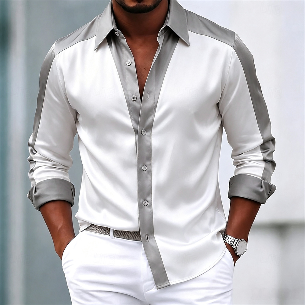 Mens Satin Silk Dress Shirt - Herenshirt, satijnen shirt, overhemd, casual shirt,