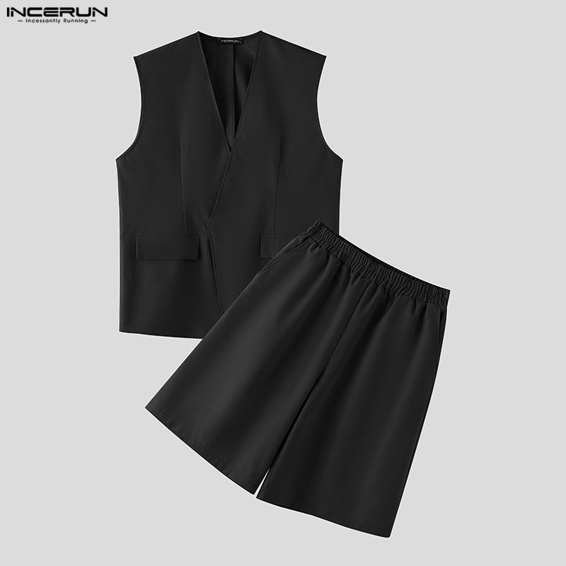 Suits - INCERUN Herensets Effen Kleur V-hals Mouwloze