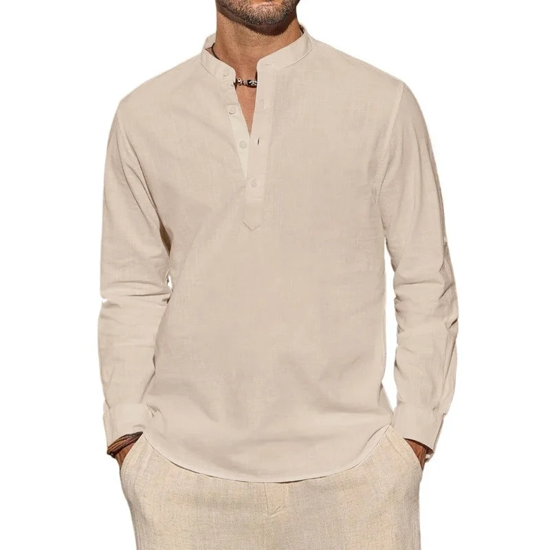 Mens Linen Shirt Long Sleeve - T-shirts met lange mouwen voor heren