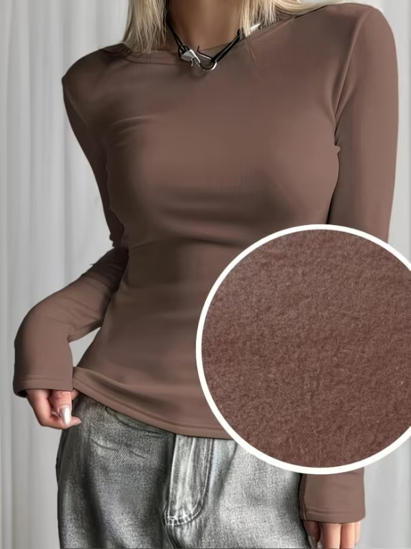 Shirts - Damesfleece gevoerd basislaagshirt met lange mouwen,