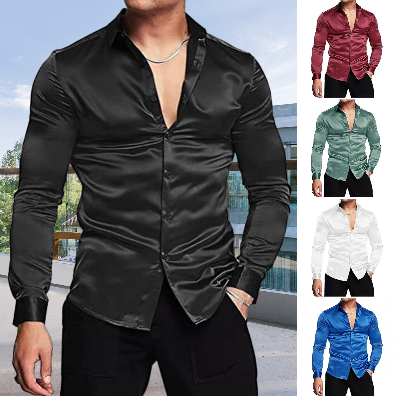 Roze Zijde Satijn Luxe Overhem - Mens Satin Silk Dress Shirt recensie en prijs