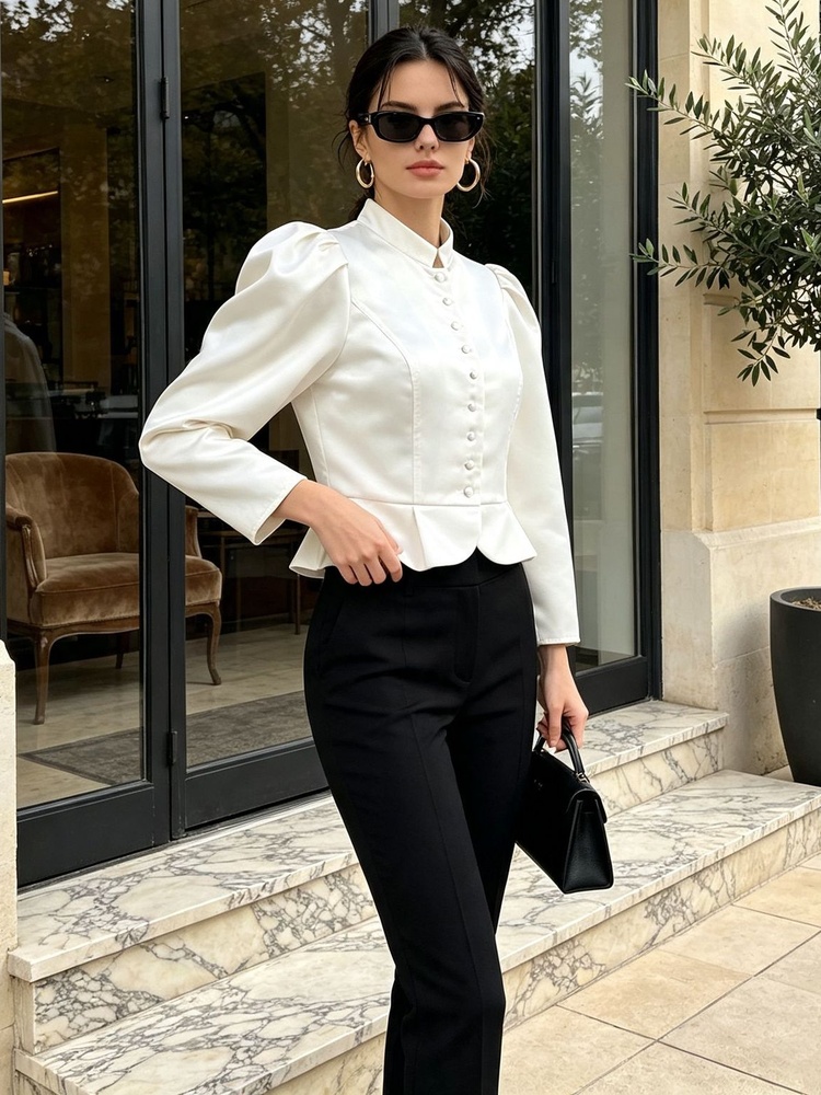Tossy Peplum Blouse Lange Mouw - Mandarin Collar Formal Shirt Slim Fit recensie en prijs